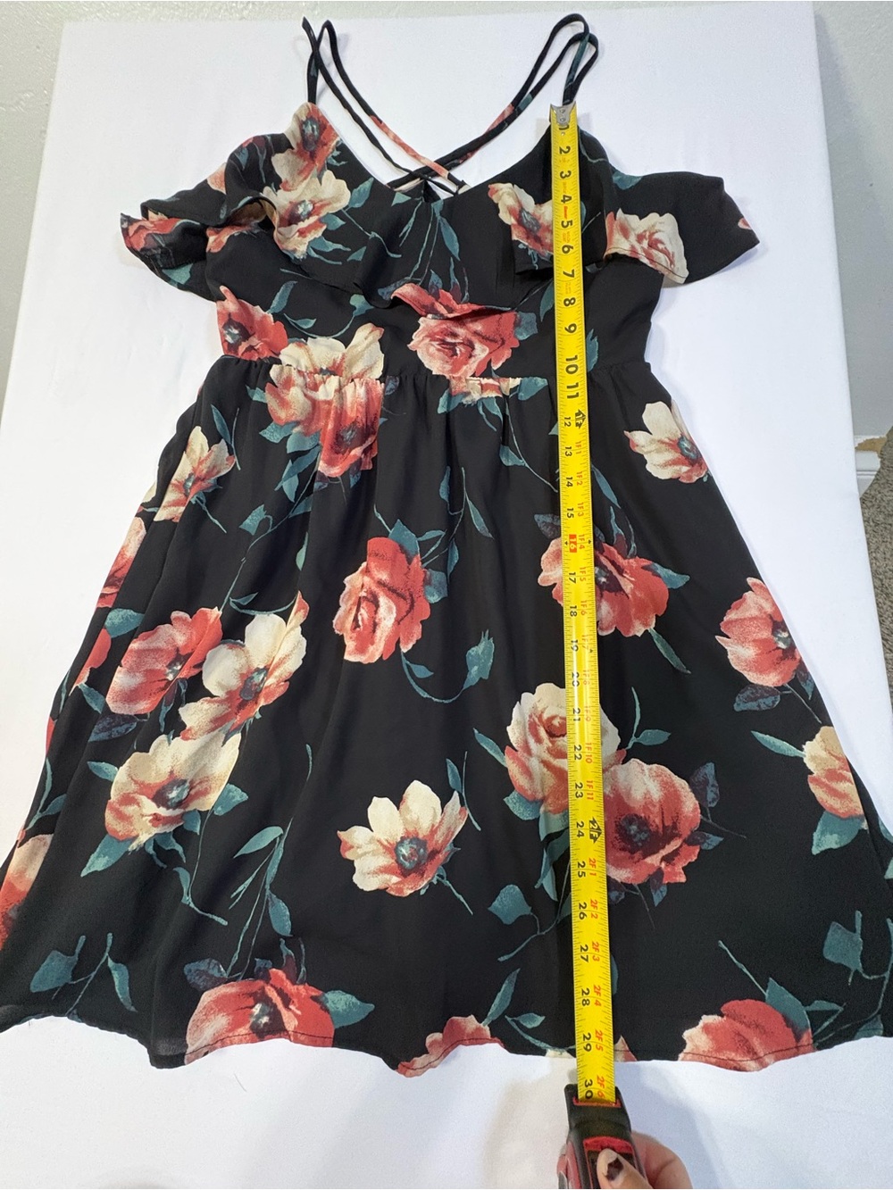 Med Xhilaration Black Dress with Pink Floral Print
